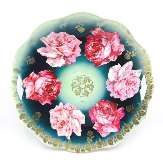 Antique ZS & Co Bavarian 'Mignon' Hand Painted Plate - Pink Roses