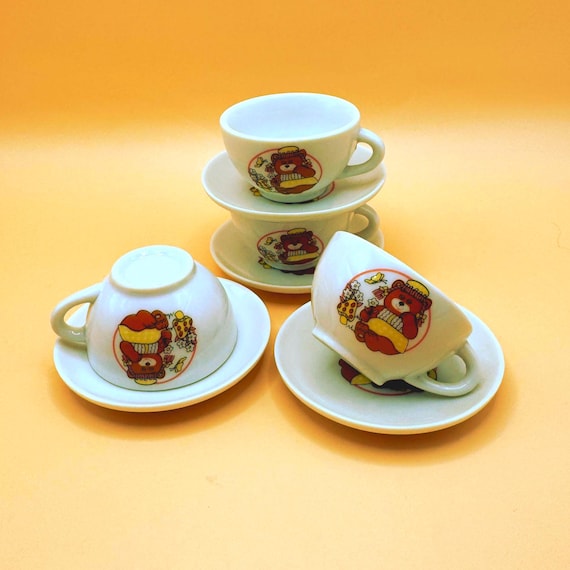 Vintage Childrens Tea Set Cups Saucers Bear Porcelain Set of 4