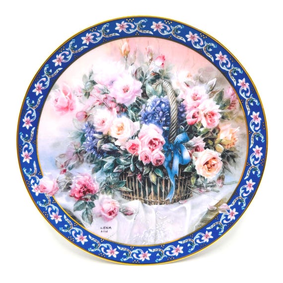 Vintage Lena Liu Roses Plate - Basket of Bouquets Collectible Decor