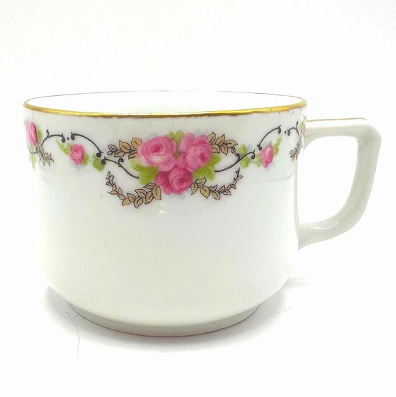 Vintage German Porcelain Teacup - Pink Roses & Gold Trim