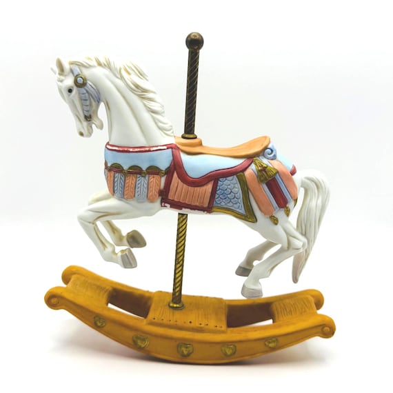 White Rocking Horse Carousel Figurine by Homco - Vintage Home Decor Accent