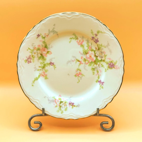 Vintage Floral Dessert Plates Set of 2 Ivory Porcelain Gold Trim 6.25”
