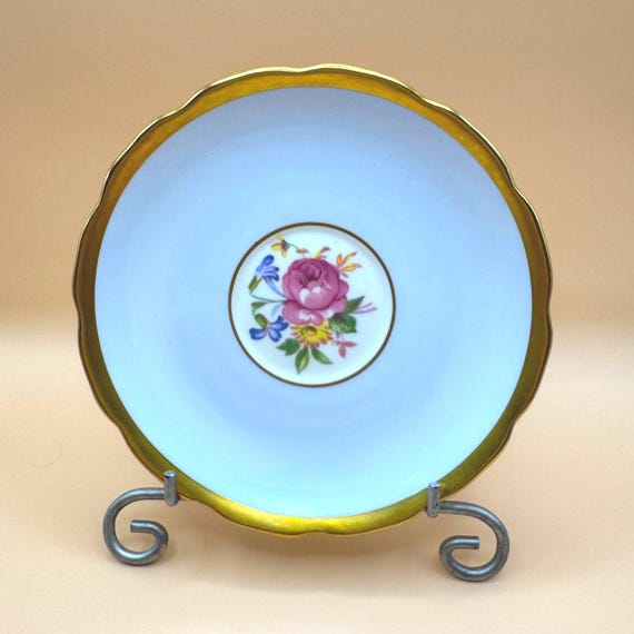 Taylor Kent Blue Bone China Saucer Gold Rim England