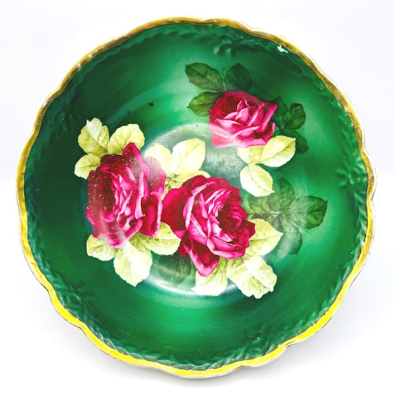 Artist Signed Antique Moschendorf Bavarian Decorative Bowl - Pink Roses