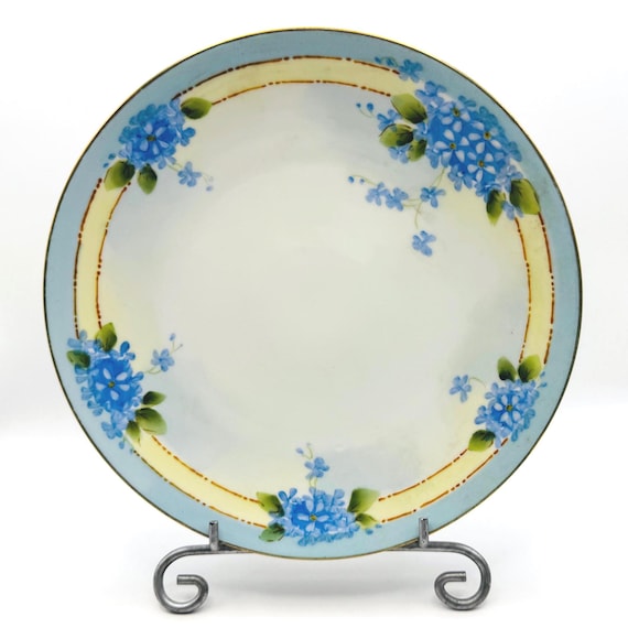 Antique Nippon Plate with Hand Painted Blue Florals
