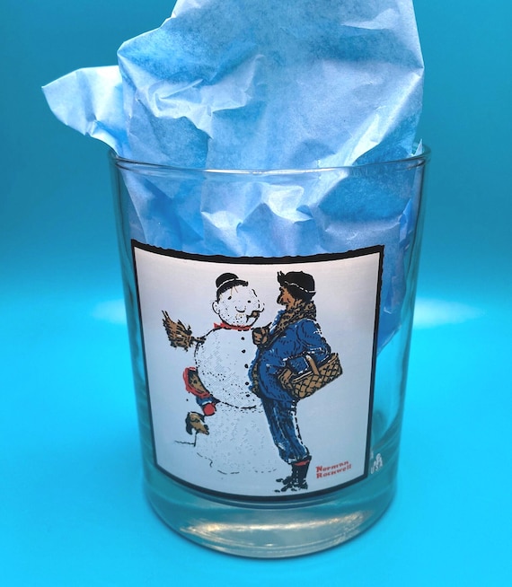 Vintage Pepsi Arby's Collectors Series - Lowball Glass - 1979 -"Snow Sculpturing 1952"- Norman Rockwell Winter Scene