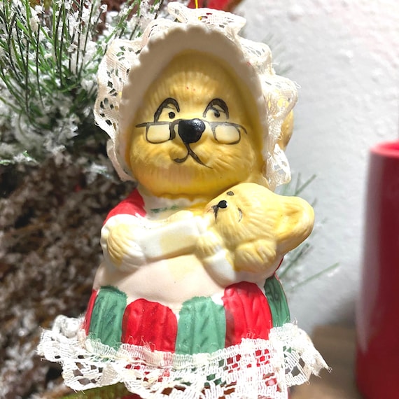 Vintage Jasco Caring Critter Chimer, Mother and Baby Bear Porcelain Bisque Ornament in original box  - Bear Collectible - Teddy Bear