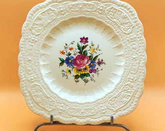 Vintage Edwin Knowles Floral China Plates Ivory Embossed Rim