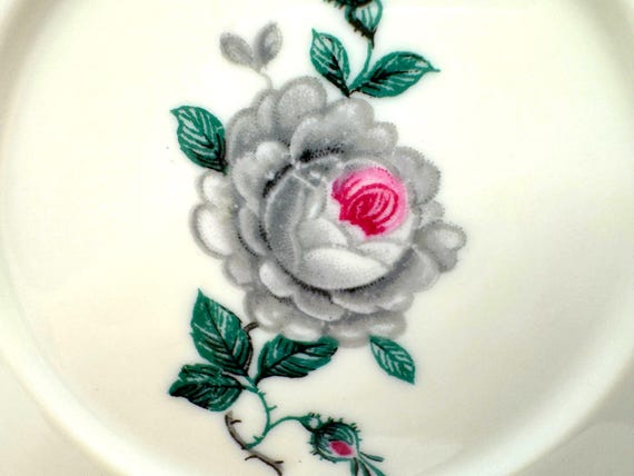 Royal Bayreuth Teacups and Saucers: Gray Rose, Gold Trim, Germany