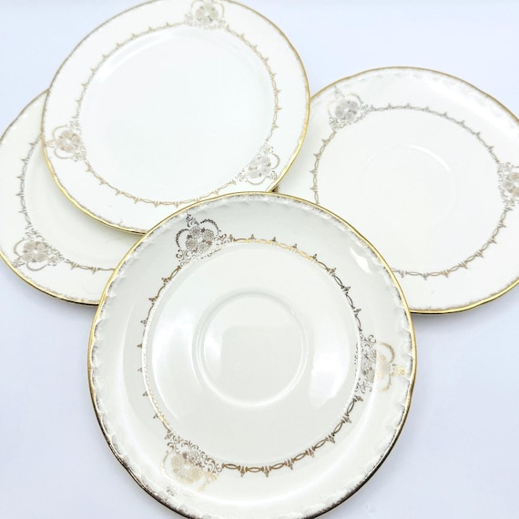 Vintage Crooksville Thematie Replacement Saucers or Bread/Dessert Plate - Elegant Ivory & Gold Design