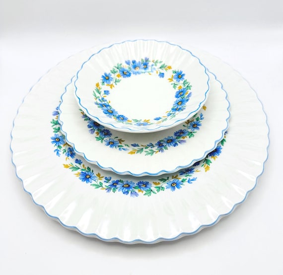 Classic Blue Floral J&G Meakin England Dinner Plates and Bowls - Vintage Alpine Mist Collection - Choose Your Pieces!
