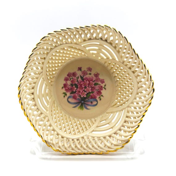 Vintage Porcelain Lace Amadeus Bowl with Pink Florals