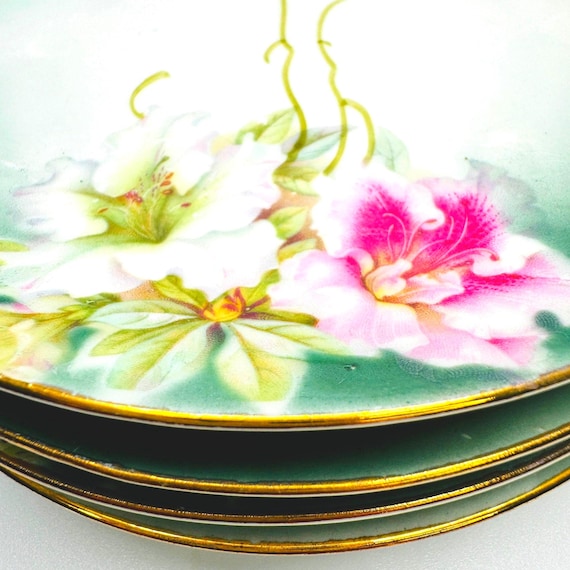 Set of 6 Kloster Vessra Dessert Plates: Hand-Painted Floral