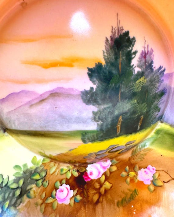 Noritake Hand Painted Scenic Bowl Gold Gilt Japan Landscape Bowl
