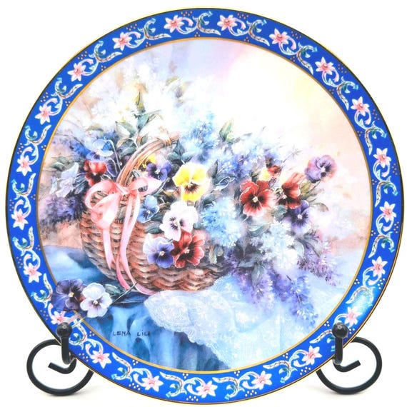 Vintage Lena Liu Pansies Plate - Basket of Bouquets Collectible Decor