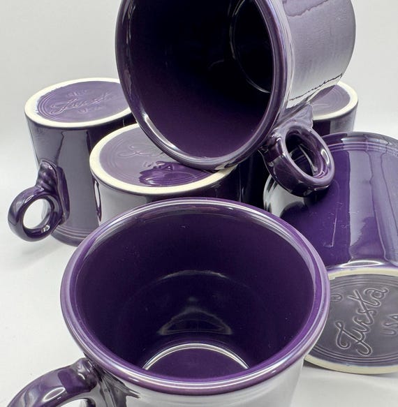 Rare Retro Fiesta Purple Coffee Cups - Choose Quantity - Ring Handle
