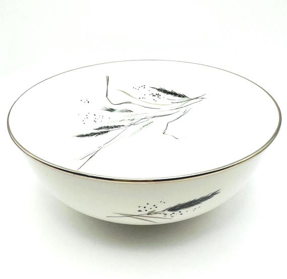 Charming Vintage Bavarian Ceres Pedestal Serving Bowl - Gray & Black Wheat with Platinum Trim