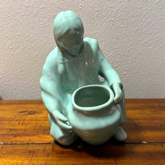 Van Briggle Indian Maiden Vase Aqua Figural Pottery