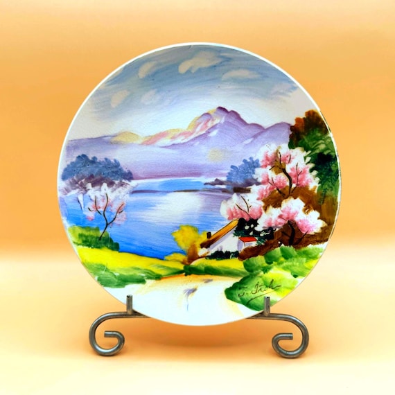 Vintage Hand Painted Landscape Plate artist signed
