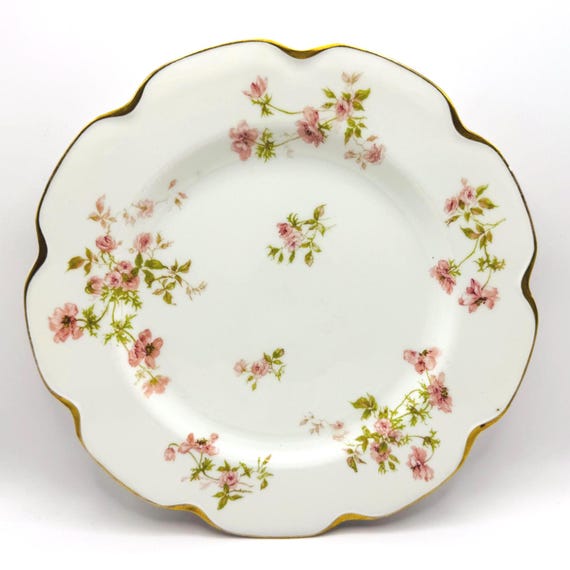 Haviland Limoges Pink Floral Plates with Gold Trim
