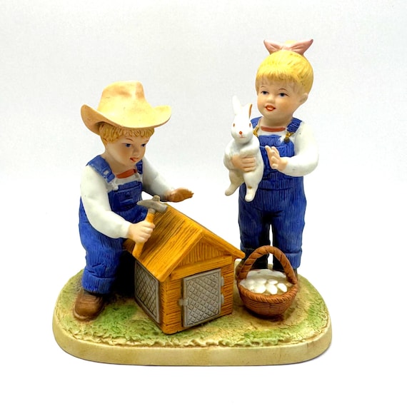 Denim Days, 'Fixing the Rabbit Hutch' Homco 1985 vintage farm scene