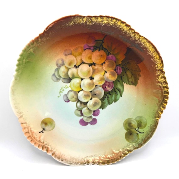 Antique Porcelain Cabinet Plate, PT Bavaria Wurttemberg, Grape Cluster Design