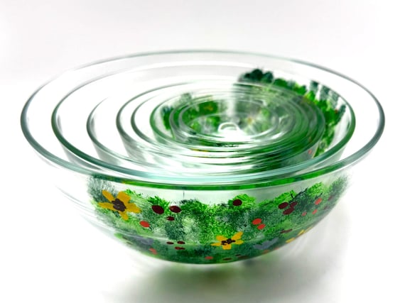 Vintage Duraflex France Floral Sponge Painted Nesting Bowls (8 piece set)