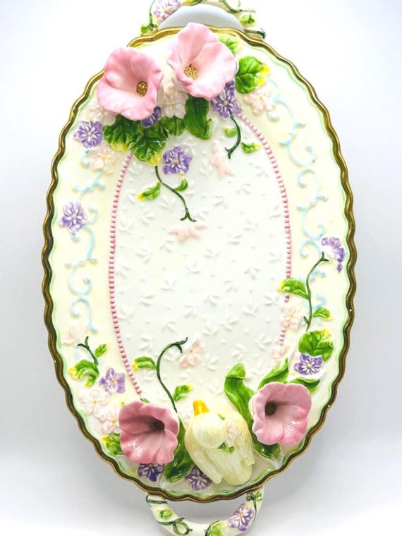 Retro Avon Yellow Duck Floral Tray - Vintage 3D Embossed Design