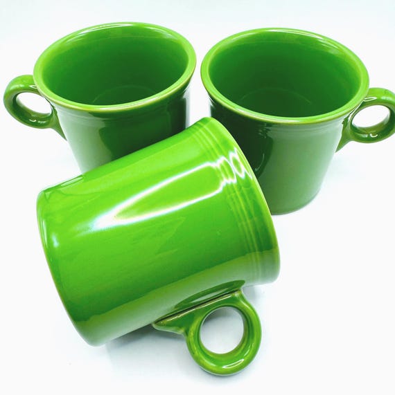 HLC Fiesta Shamrock Green Ceramic Mugs - Retro Kitchen Decor - Set of three