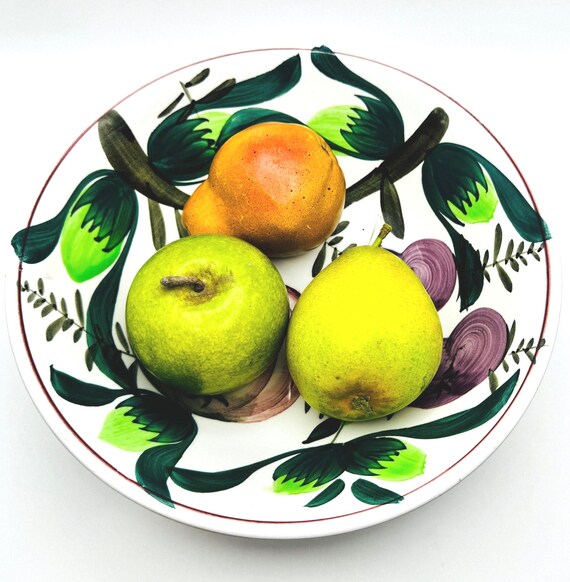 Vintage Iron Stone Serving Bowl/Fruit Bowl - Hand Painted - Farmhouse Kitchen Decor