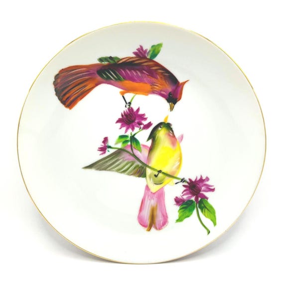 Colorful Cardinal Plate - Retro Hand Painted Home Decor