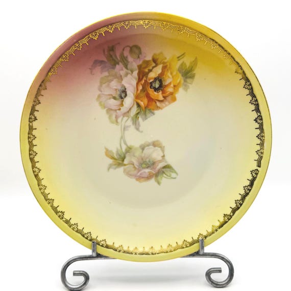 Vintage Hand Painted Plate - Peach Tones & Gold Trim with Roses, Made in Germany