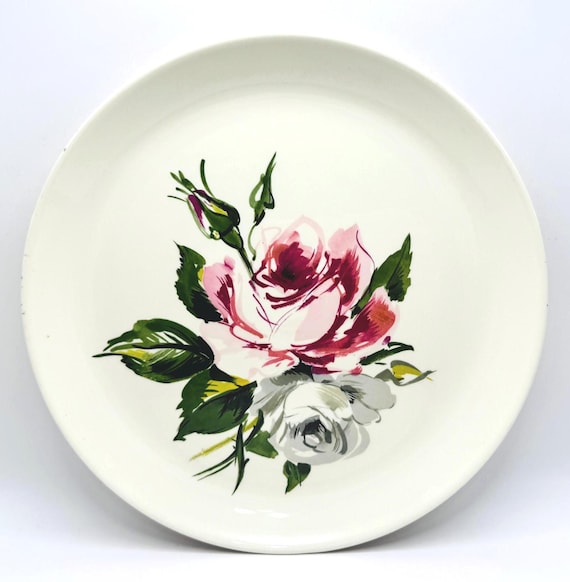Collectible Salem Melody Lane Plate - Pink and Gray Rose Pattern