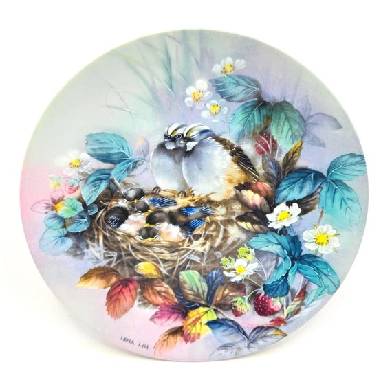 Sparrows and Nest of Babies Plate by Lena Liu - Vintage Collectible 'Tender Lullaby'