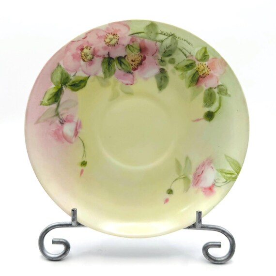 Antique Artist Signed Saucer | CT Altwasser Hand Painted Yellow Pink Florals