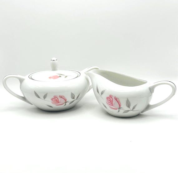 Charming Vintage Argent Rose Sugar Bowl & Creamer - Gambles Import Corp - Vintage Serving Set