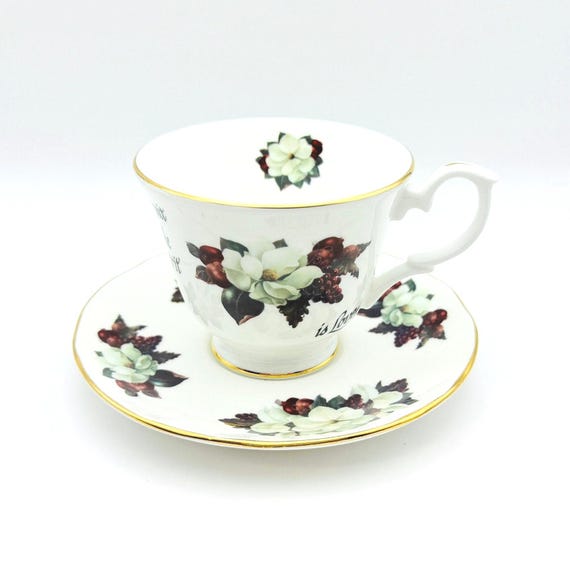 Collectible Vintage Carpentree Floral and Fruit Teacup & Saucer - Glynda Turkey - The Fruit of the Spirit is Love