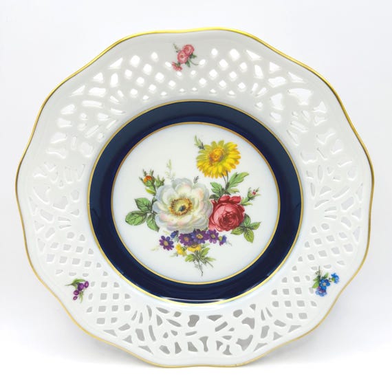 Echt Cobalt Floral Lattice Edge Decorative Bowl