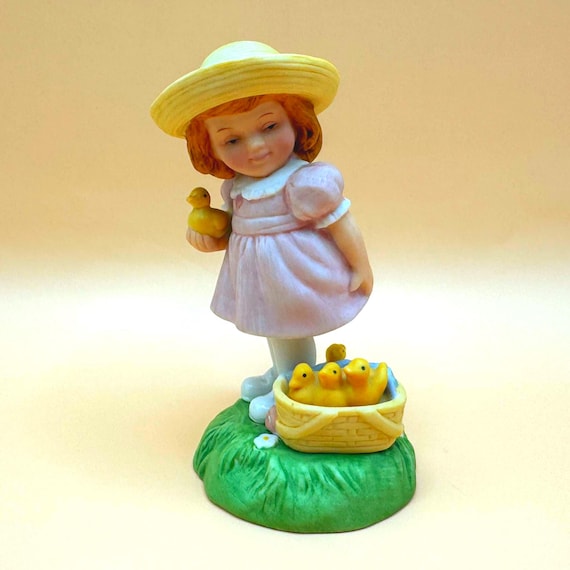 Vintage Avon Easter 1985 Girl With Chicks Figurine Bisque Collectible