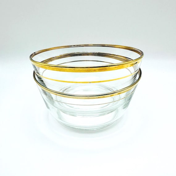 Retro Libby Berry/dessert bowls with gold gilding and band - Set of 2
