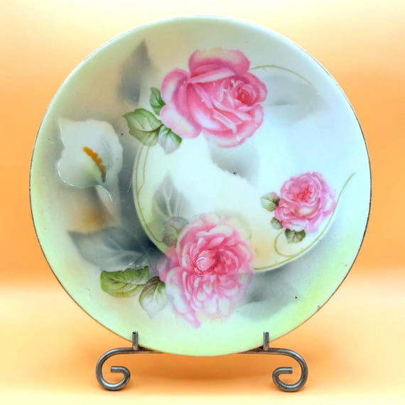 Antique Prov Saxe ES Rose Plate Hand Painted Germany 1902