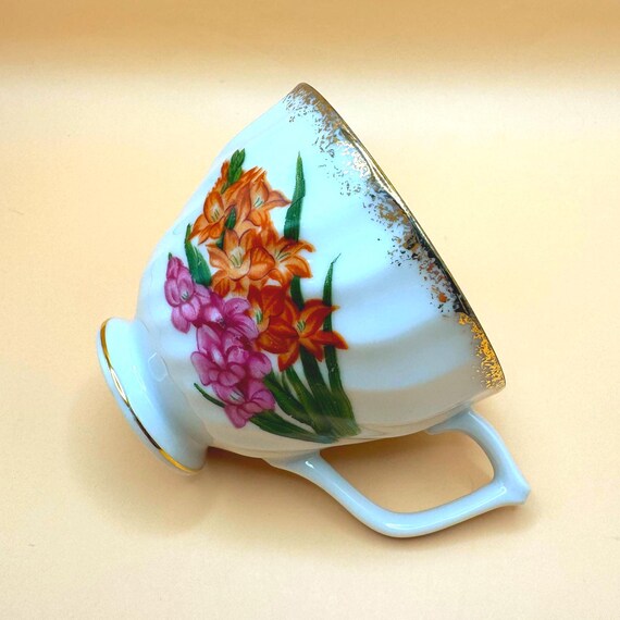 Vintage Bone China Teacup Hand Painted Flowers Gold Trim