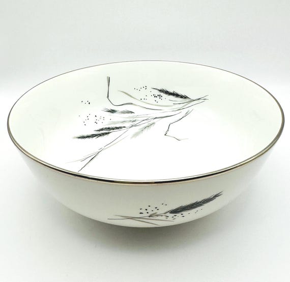 Charming Vintage Bavarian Ceres Pedestal Serving Bowl - Gray & Black Wheat with Platinum Trim