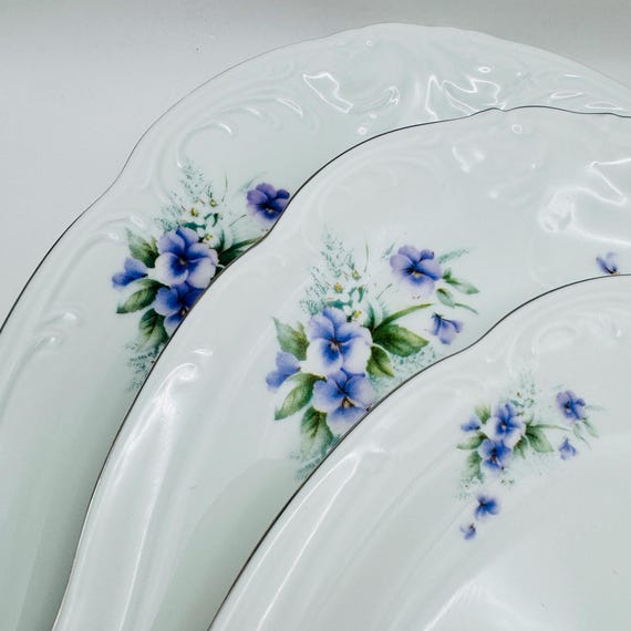 Elegant Set of 3 Poland Royal Vienna Platters, Purple Florals