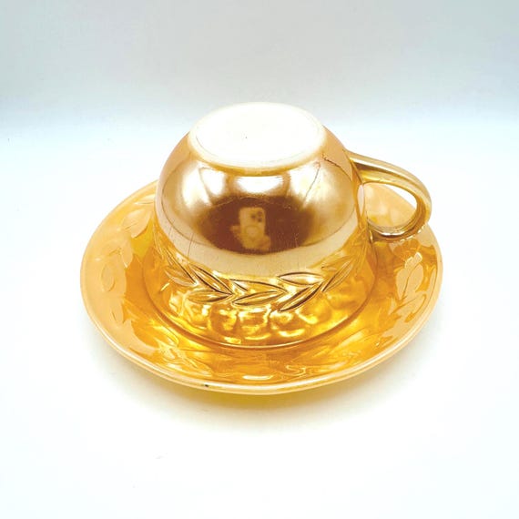 Retro Peach Luster Fire King Anchor Hocking Teacup & Saucer Set