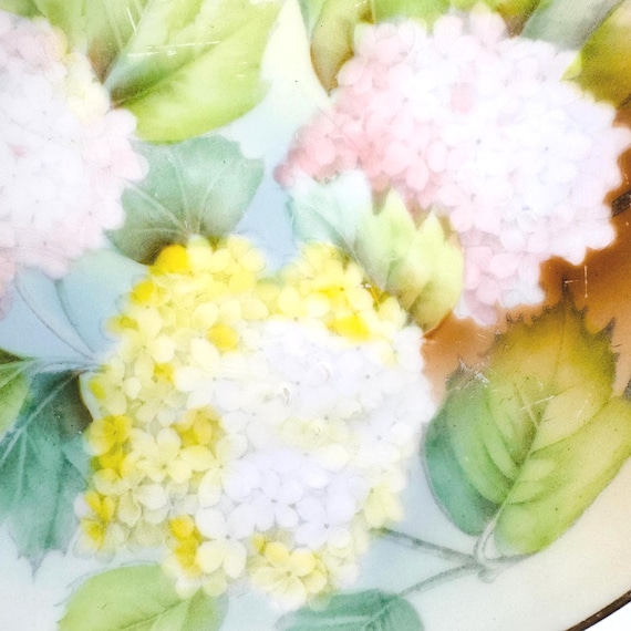 Decorative Plate with Pink and Yellow Hydrangea - Antique Tirschenreuth Bavaria