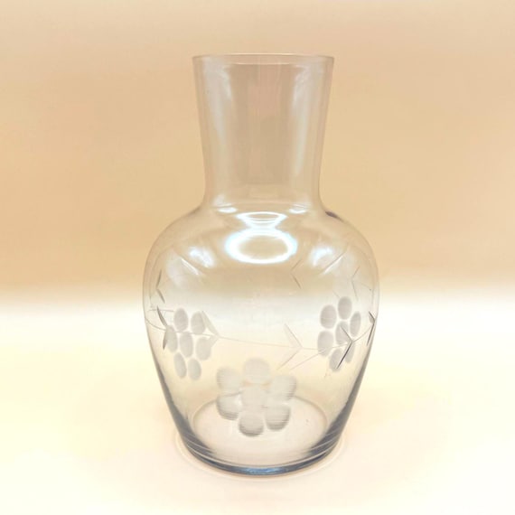 Vintage Hand Blown Glass Vase Etched Floral Design