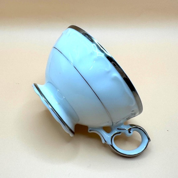 Vintage Silver Sonata Platinum Trim Teacup | Fine China Made in Japan
