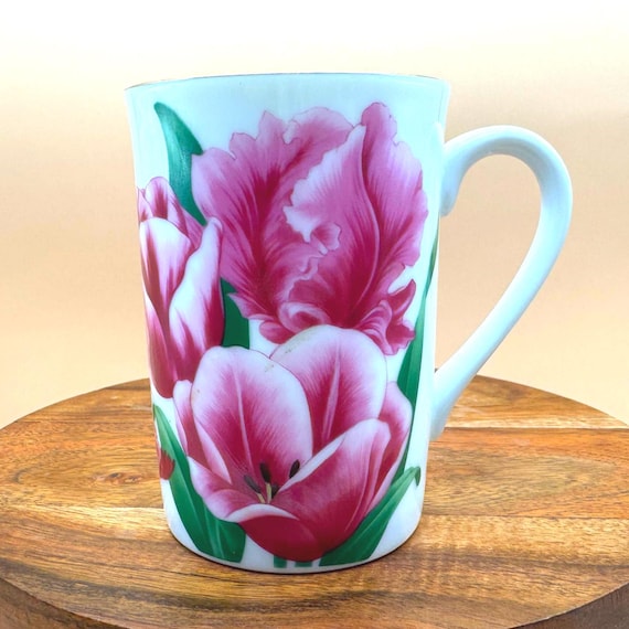 Vintage Otagiri Japan Pink Tulip Mug Floral Porcelain Coffee Cup