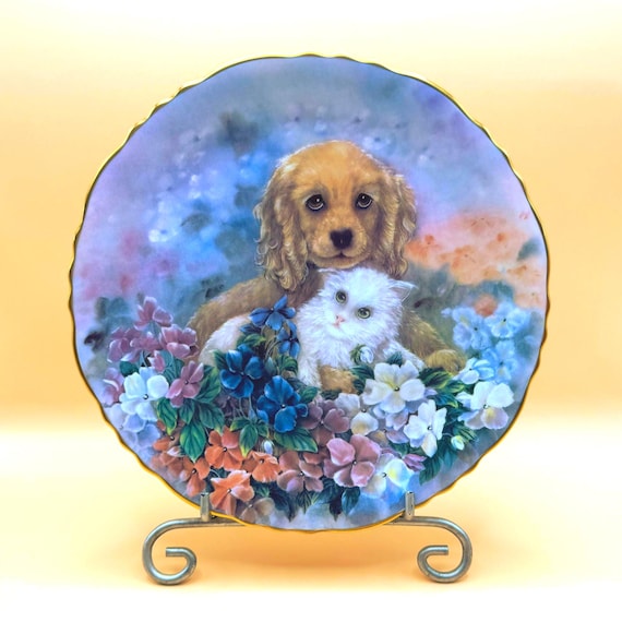 Lily Chang Patience and Impatiens Collector Plate 1995 Puppy Kitten Plate